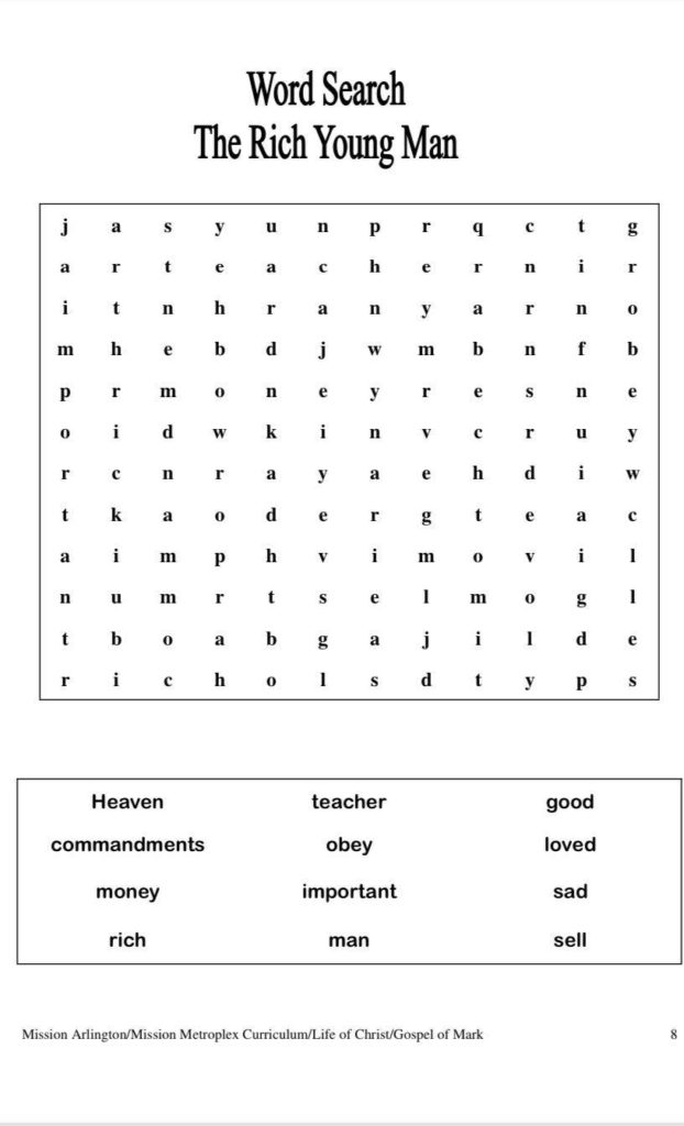 rich young ruler sunday school activity sunday school